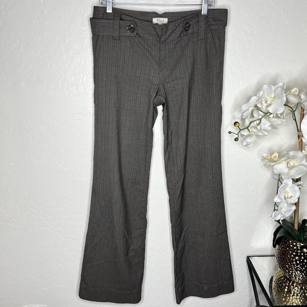 Fossil Brown Gray Lined PinStripe Pattern wide leg Pants 6